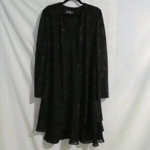 JOLIBEL | xl - extra large | Sheer Black Floral Long Sleeve Shimmering Dress